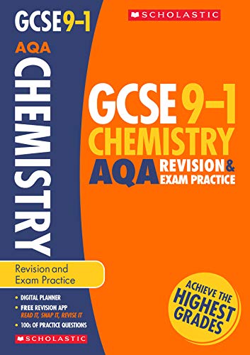GCSE Chemistry AQA revision guide book cover, orange and blue design.