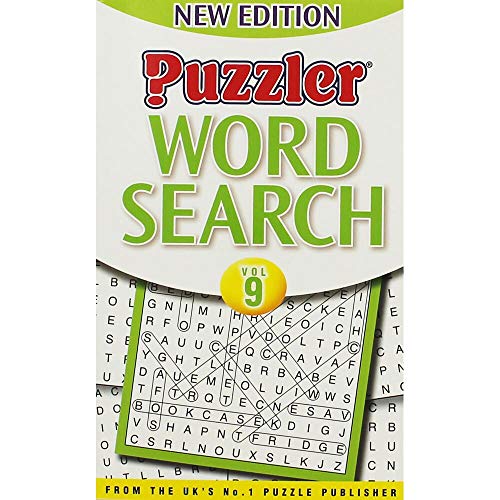 WORDSEARCH VOL 9" puzzle book cover with green and white text, grid visible.