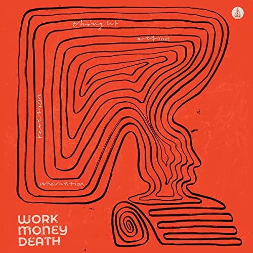 Red vinyl record cover with abstract line drawing of a head and spiral.
