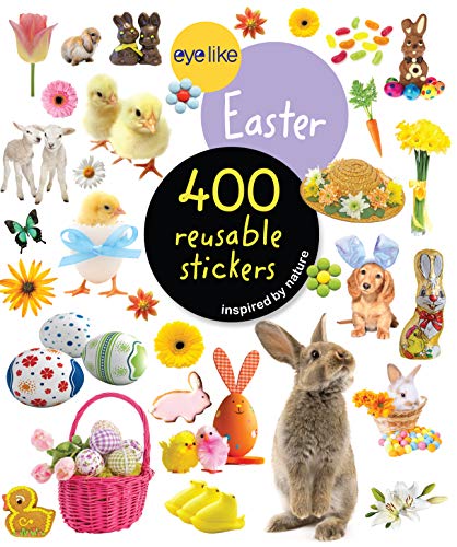 Easter-themed sticker book with rabbits, chicks, flowers, and decorated eggs.