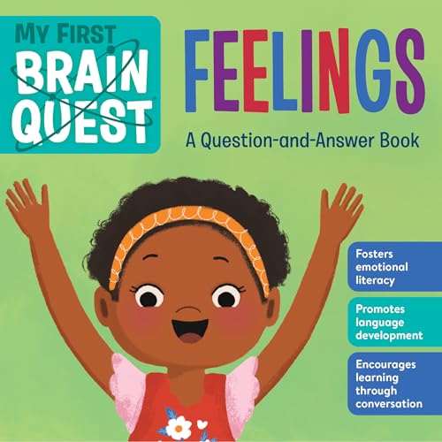 Book cover with a smiling child and colorful text: "My First Brain Quest: Feelings".
