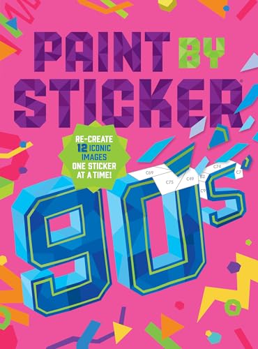 Paint by Sticker: 90s" book cover with large blue 90s lettering and stickers.