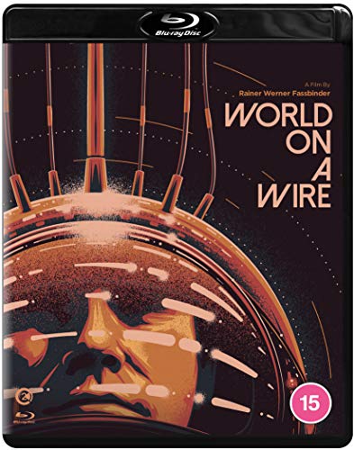 Blu-ray cover for "World on a Wire" featuring a distorted face and wires.