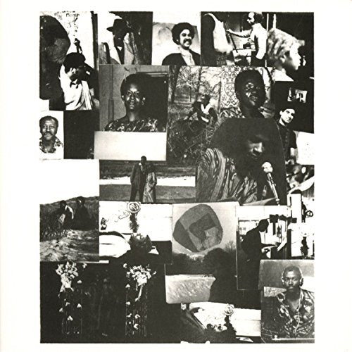 Black and white photo collage featuring various portraits and scenes of musicians and people.