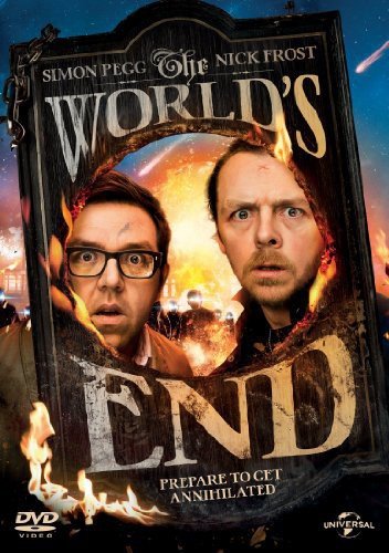 DVD cover for "World's End" featuring Simon Pegg and Nick Frost amid chaos.