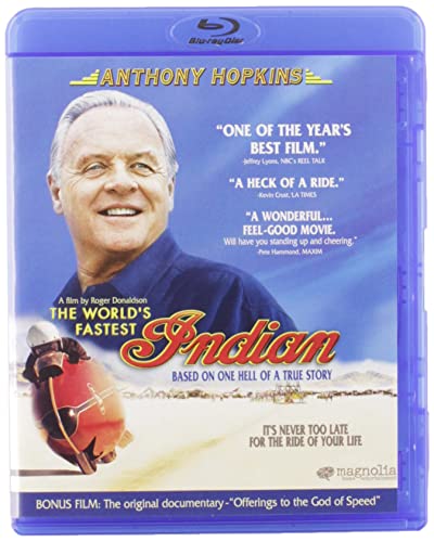 Blu-ray case for "The World's Fastest Indian" featuring Anthony Hopkins.