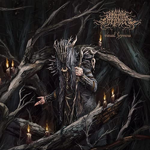 Dark album cover featuring a cloaked figure amidst branches and candles.