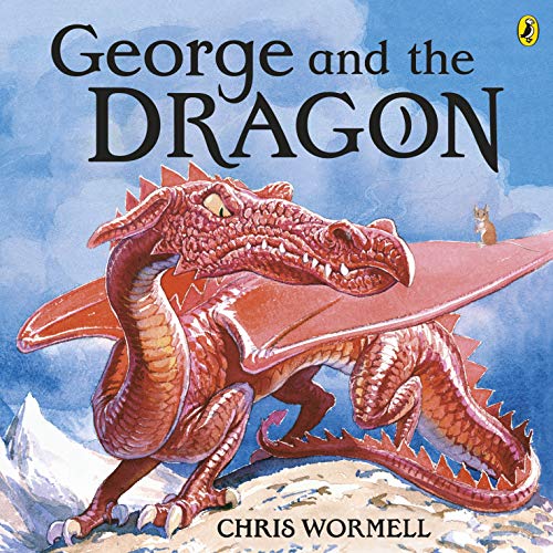 Red dragon with a small figure on its wing, book cover.