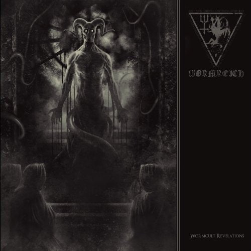 Dark album cover featuring a demonic figure and kneeling people.