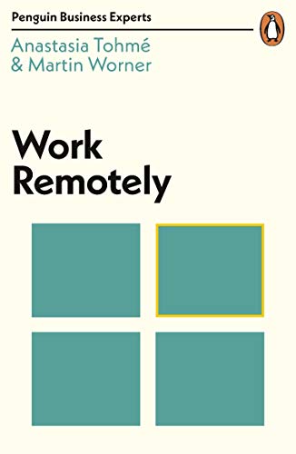 Book cover: "Work Remotely" with teal and yellow geometric shapes.