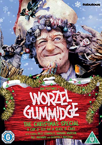 DVD cover featuring a festive Worzel Gummidge character with a cake and garland.