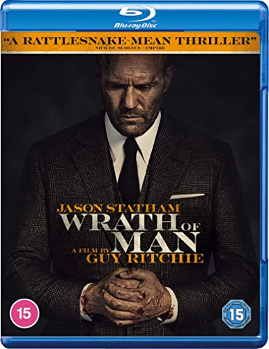 Blu-ray cover for Wrath of Man featuring Jason Statham in a suit.