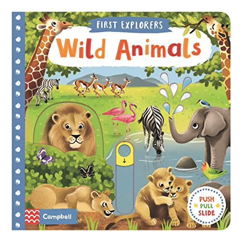 Children’s book cover featuring illustrations of diverse wild animals and a pull-tab.