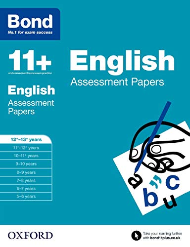 Bond 11+ English Assessment Papers for 12-13 year olds on a blue background.