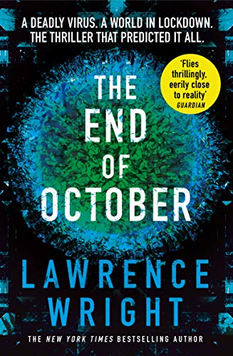 Book cover: “The End of October” with a blue, viral-patterned background.