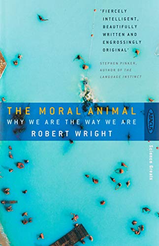 Book cover: "The Moral Animal" by Robert Wright, with swimmers in blue water.