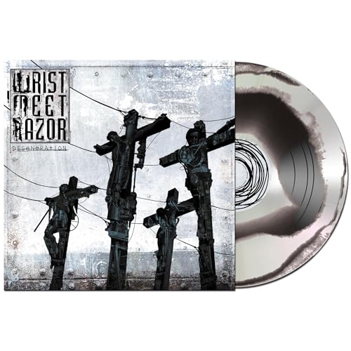 Vinyl record cover depicting weathered crosses against a gray, textured background.