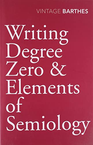 Red book cover with white text: "Writing Degree Zero & Elements of Semiology".
