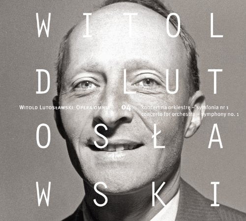 Black and white portrait of Witold Lutosławski with overlaid text for his Opera Omnia album.