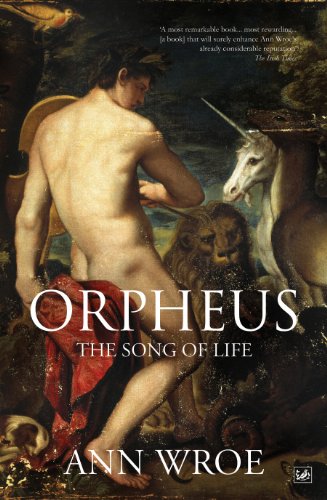 Book cover: Orpheus with mythical creatures, painting style.