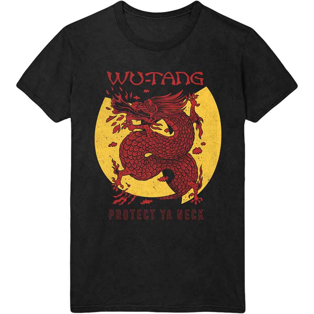 Charcoal t-shirt with a red dragon graphic and "Wu-Tang" text.
