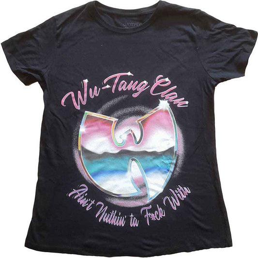 Black t-shirt with Wu-Tang Clan logo and text: “Ain’t Nuthing Ta F’ Wit”.