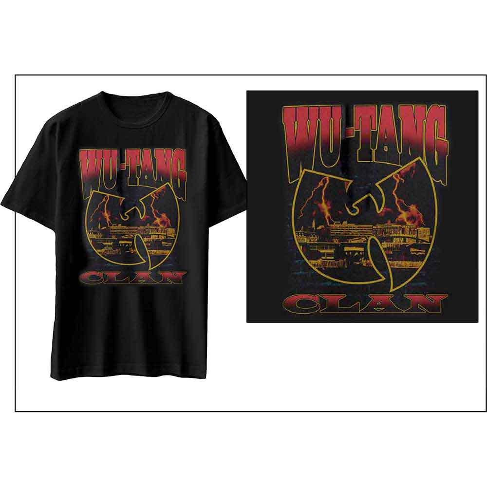 Black Wu-Tang Clan t-shirt with white lightning bolt infill design, size small.