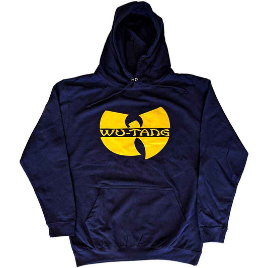 Black pullover hoodie with large white Wu-Tang Clan logo centered on chest.