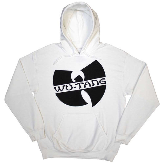 Black unisex pullover hoodie featuring a white slanted Wu-Tang Clan logo on the chest.