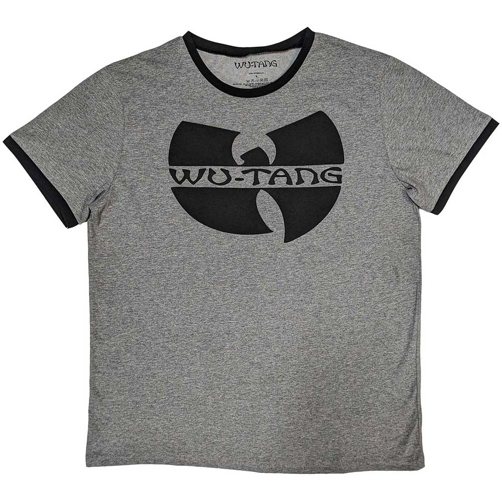 Black and yellow ringer t-shirt featuring the iconic Wu-Tang Clan logo on the chest.