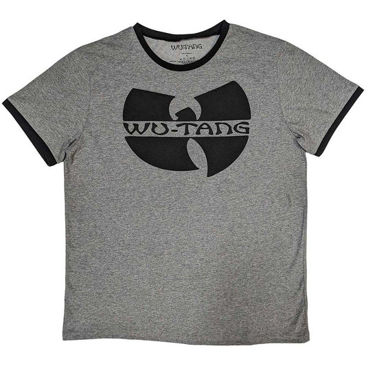 Black and yellow ringer t-shirt featuring the iconic Wu-Tang Clan logo on the chest.