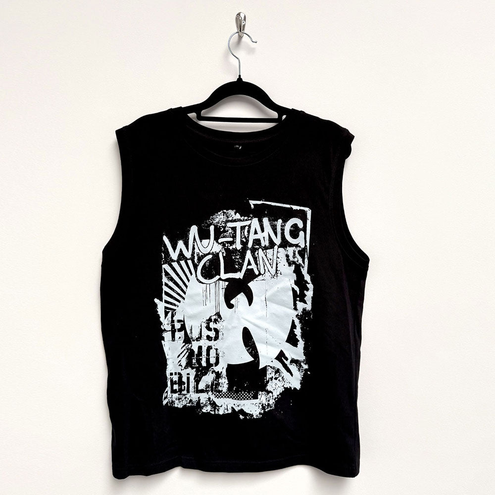 Black tank top with Wu-Tang Clan graffiti-style logo, size X-Large.