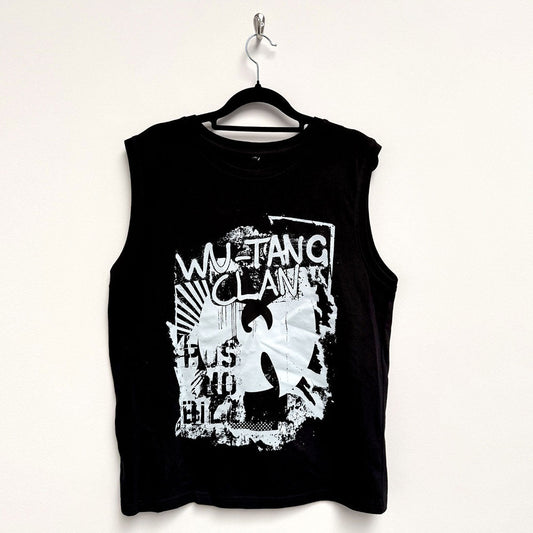 Black tank top with Wu-Tang Clan graffiti-style logo, size X-Large.