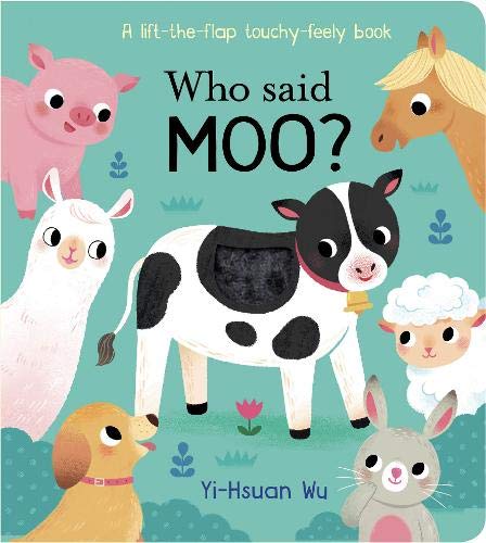 Lift-the-flap children’s book cover with farm animals: cow, pig, horse, sheep.