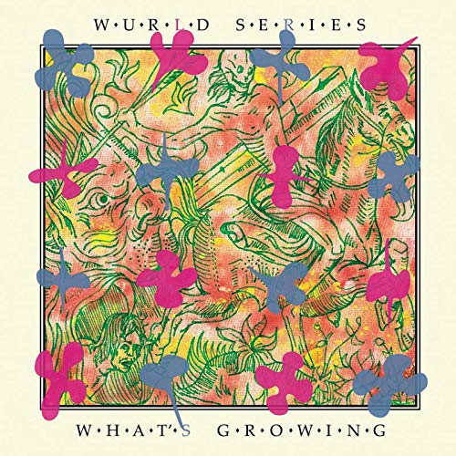 Vinyl album cover: illustrated figures and flowers in orange and blue.