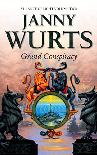 Book cover: "Grand Conspiracy" by Janny Wurts, featuring lions, dragons, and a circular landscape.
