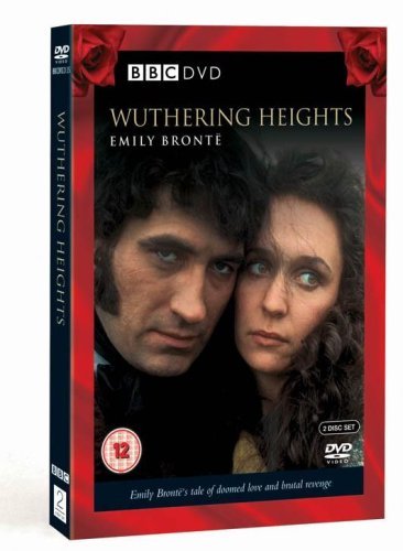 DVD cover for “Wuthering Heights” featuring two actors in period clothing.