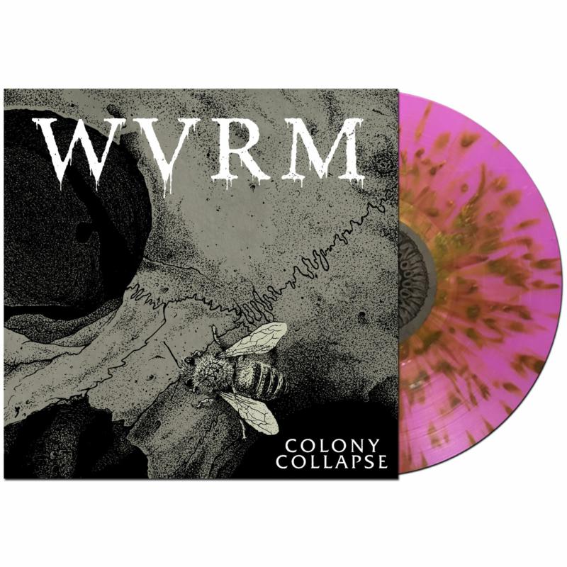 WVRM “Colony Collapse” vinyl record with bee illustration and pink swirl pattern.