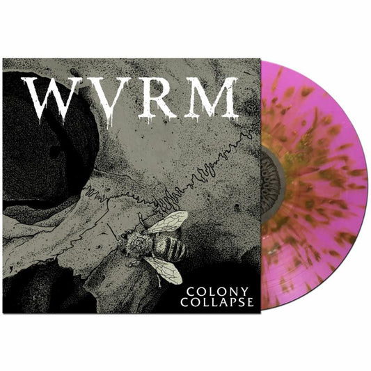 WVRM “Colony Collapse” vinyl record with bee illustration and pink swirl pattern.