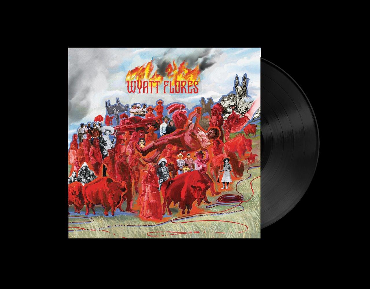 Wyatt Flores album cover with a painted scene and black vinyl record.