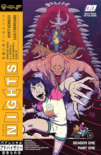 Comic book cover: "Nights" Vol. 01, featuring characters and a monster mouth.