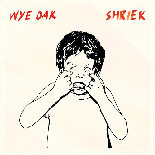 Black and white sketch of a child screaming, album cover for Wye Oak’s SHRIEK.