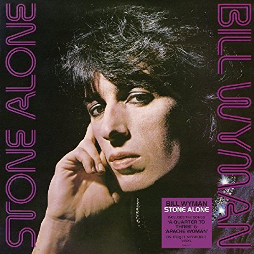 "Vinyl album cover with Bill Wyman's portrait and 'Stone Alone' title in purple text."