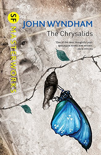 Book cover for "The Chrysalids" featuring a butterfly and human face.