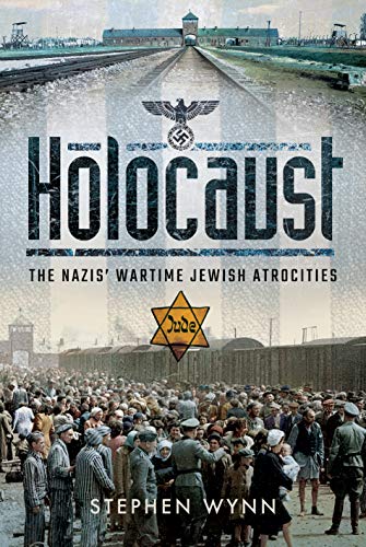Book cover depicting a concentration camp, crowds, and a Nazi swastika.