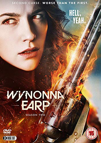 Wynonna Earp Season 2 DVD cover featuring a woman with a revolver and flames.