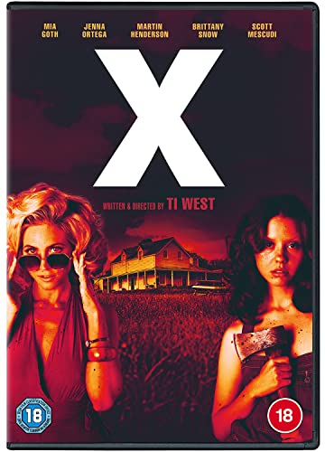 DVD cover for the movie X featuring two women and a farmhouse at night.