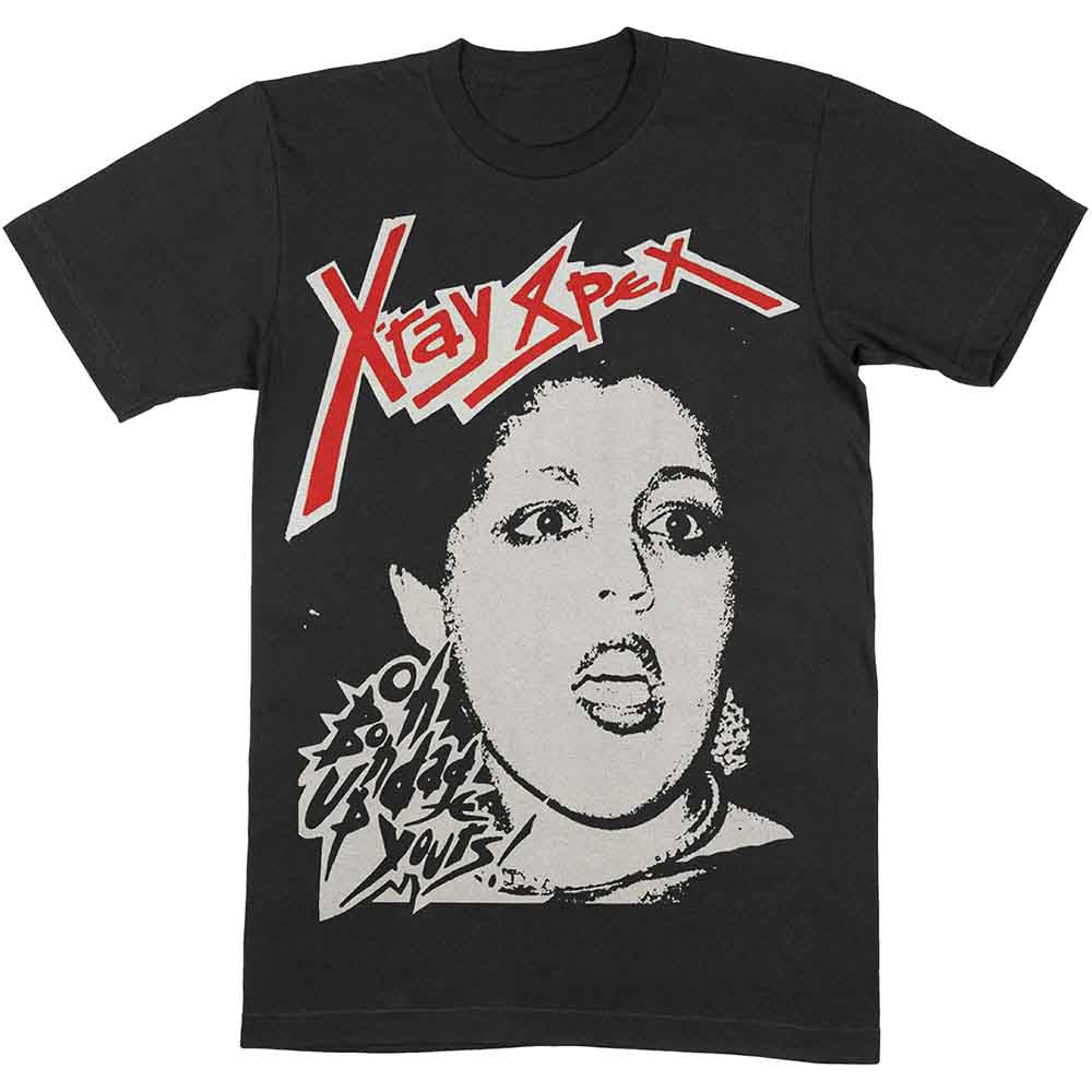 Black t-shirt with a white and red X-Ray Spex graphic print.