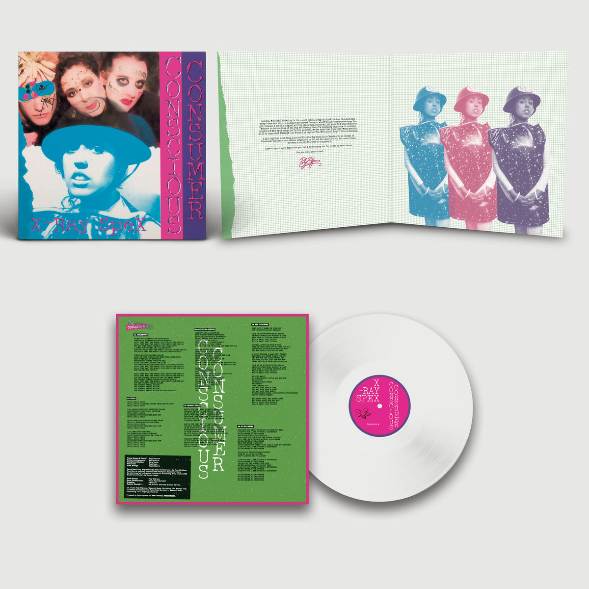 X-Ray Spex "Conscious Consumer" vinyl record with colorful cover art.