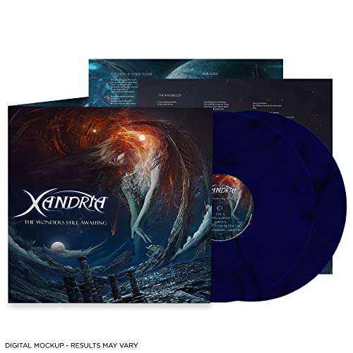 Blue vinyl record with album cover featuring a woman and cosmic imagery.